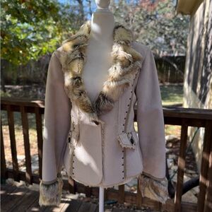 Women’s Cream Suede Coat with Faux Shearling Trim